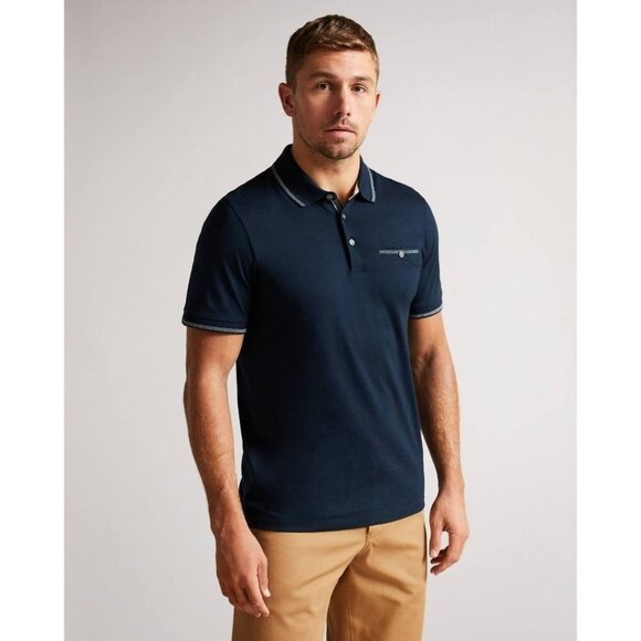 Ted Baker Men's Navy Tortilla Slim Fit Tipped Pocket Polo size ~M - Picture 15 of 15